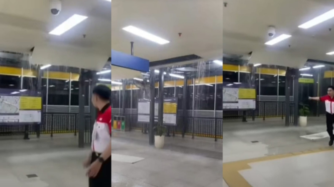 Atap Penghubung Stasiun Cawang LRT Jabodebek Jebol