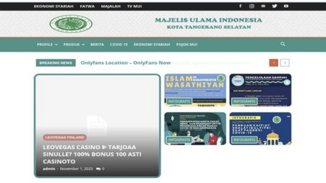 Situs Website MUI Tangsel diretas  dengan tampilan kasino dan pornografi