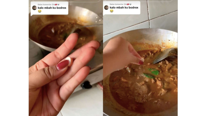 Viral wanita masak daging rendang pakai bodrex