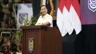 Prabowo Subianto saat menghadiri Rakerda Apdesi Jawa Barat