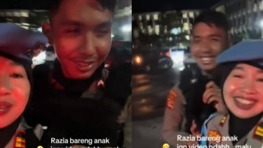 Sama-sama Polisi, Ibu dan Anak Razia Bareng Sambil Gelendotan