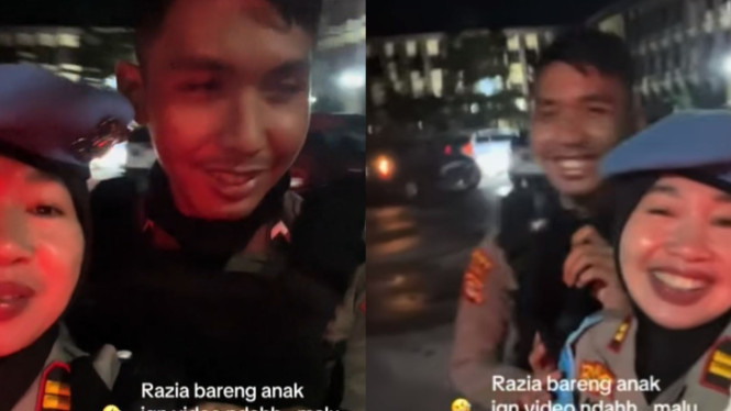Sama-sama Polisi, Ibu dan Anak Razia Bareng Sambil Gelendotan