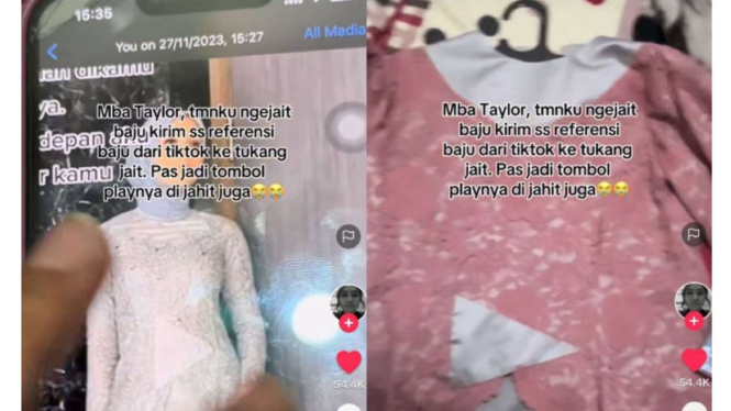 Baju yang dijahit dengan simbol tombol Play.