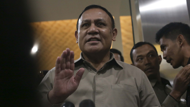 Firli Bahuri saat diperiksa sebagai tersangka di Bareskrim