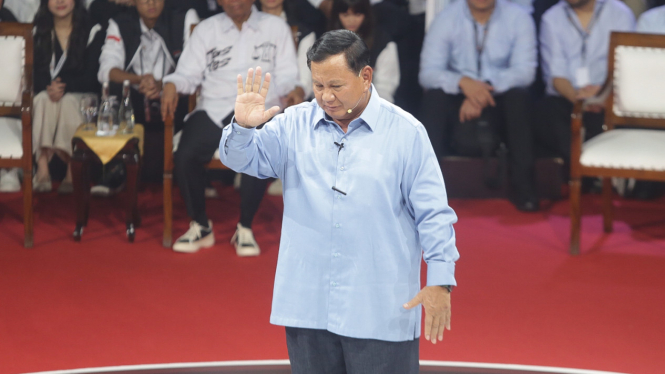 Capres nomor urut 02 Prabowo Subianto saat debat perdana capres.