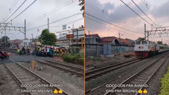 Kereta api nyaris tabrak motor