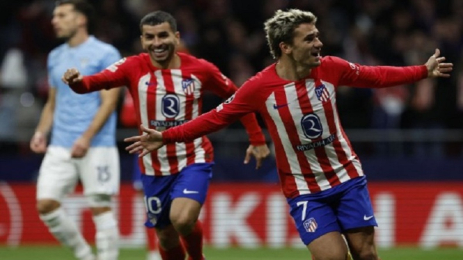 Selebrasi Antoine Griezmann usai bobol gawang Lazio