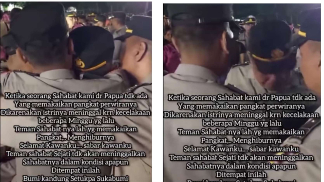 Viral Momen Sedih Perwira Polisi Saat Dipkaikan Pangkat oleh Rekannya