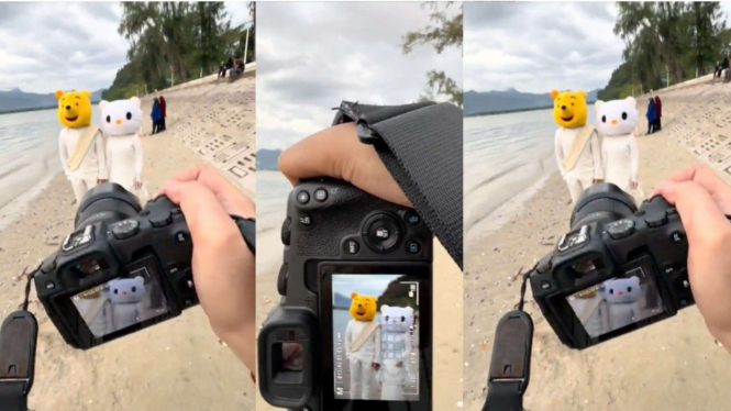Viral Pasangan Tuai Pujian Setelah Pinjam Pala Badut Pantai untuk Preweding