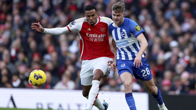 Gabriel Magalhaes saat Arsenal melawan Brighton & Hove Albion