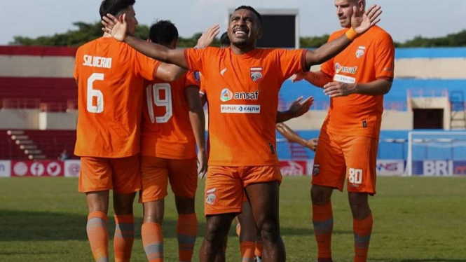 Selebrasi gol pemain Borneo FC Samarinda