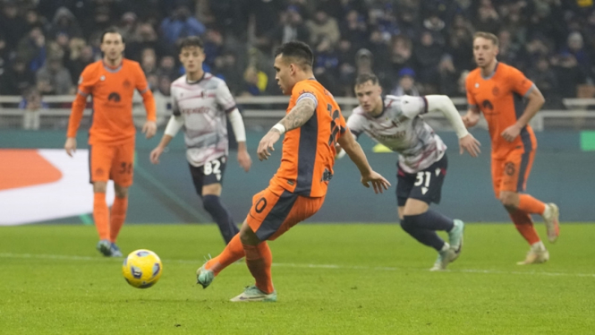 Lautaro Martinez saat Inter Milan vs Bologna