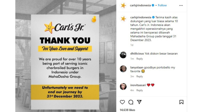 Carl's Jr tutup