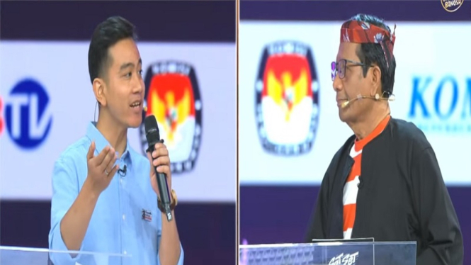 Cawapres 02 Gibran Rakabuming Raka bertanya ke cawapres 03 Mahfud MD