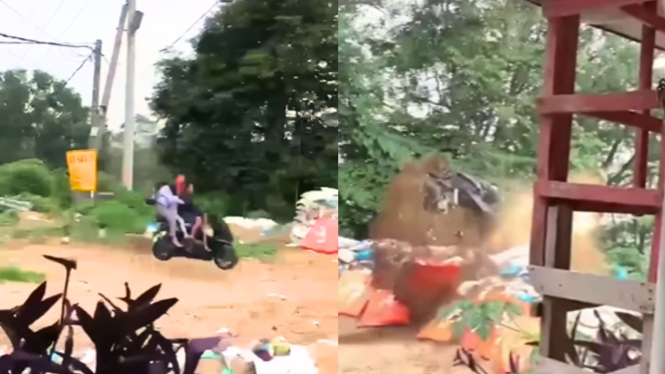 Sepeda motor alami rem blong di Turunan Gotean, Jalur Cangar-Pacet, Mojokerto
