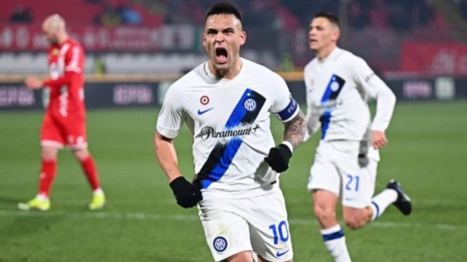 Selebrasi Lautaro Martinez usai bobol gawang Monza