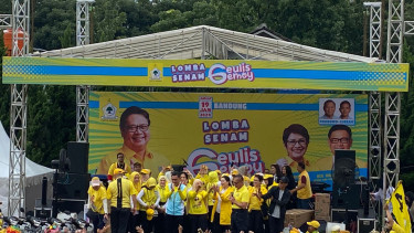 Partai Golkar gelar Konsolidasi dengan bertemakan Senam Geulis Gemoy di Bandung, Jawa Barat demi menangkan Prabowo-Gibran