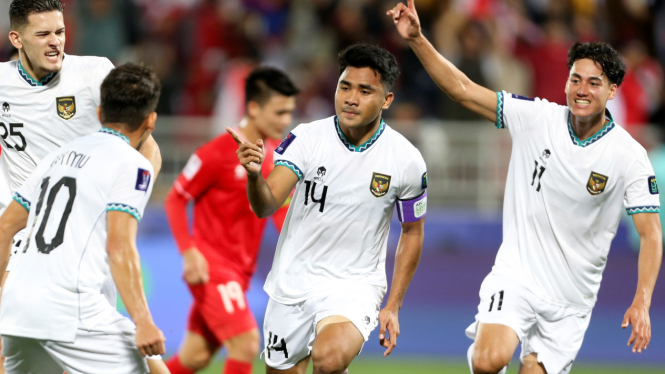 Pemain Timnas Indonesia rayakan gol Asnawi Mangkualam Bahar