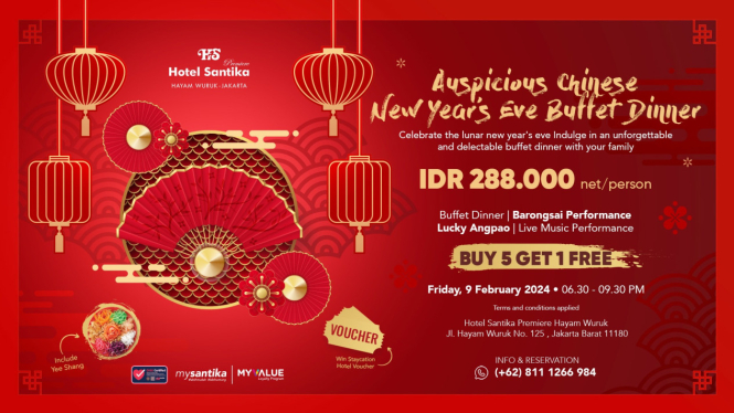Dapatkan promo terbaik Malam Imlek di Hotel Santika Hayam Wuruk