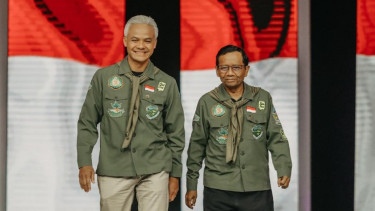 Paslon 03 Ganjar Pranowo-Mahfud MD di acara debat Cawapres 2024