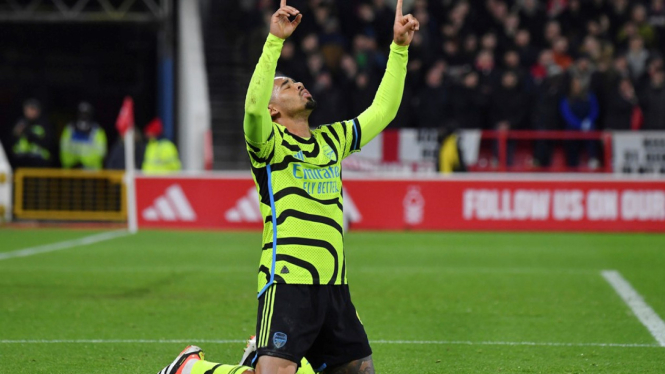 Pemain Arsenal, Gabriel Jesus rayakan gol