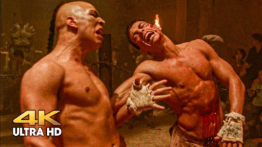 Tong Po (MIchel Qissi) dan Van Damme di film Kickboxer 1989.