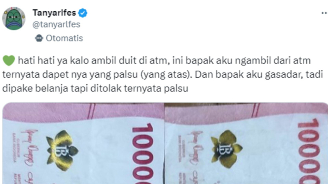 Warganet Dapat Uang Palsu saat Tarik Tunai di ATM
