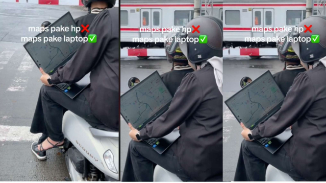 Viral Penumpang Motor Buka Google Maps di Laptop