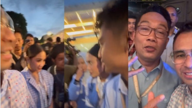 Raffi Ahmad, Nagita Slavina, Pratama Arhan, dan Ridwan Kamil antre masuk JCC