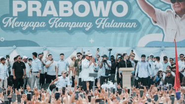 Calon presiden nomor 2, Prabowo Subianto saat kampanye di Langowan, Minahasa