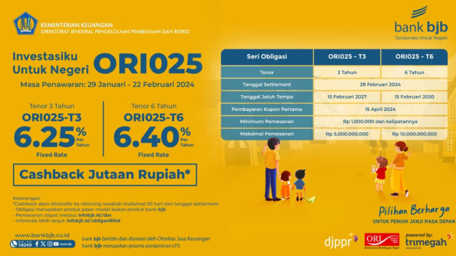 bank bjb memberikan promo cashback bagi nasabah yang membeli ORI025