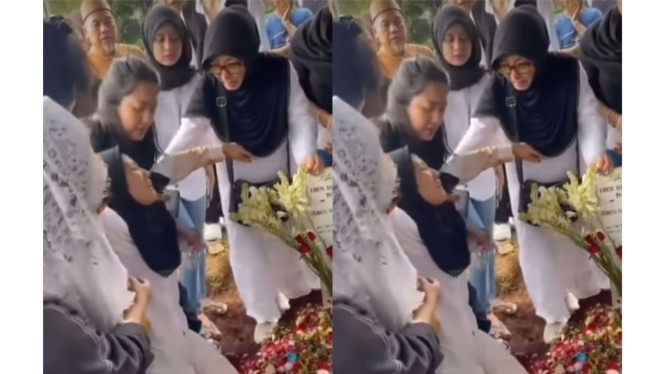 Tangis Tamara Tyasmara pecah saat di pemakaman Dante