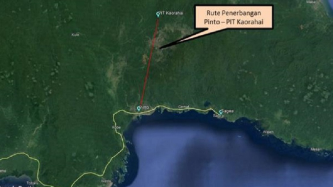 Lokasi hilang kontak helikopter Bell 429 PK-WSW PT Beda Bay Nickel (WBN)