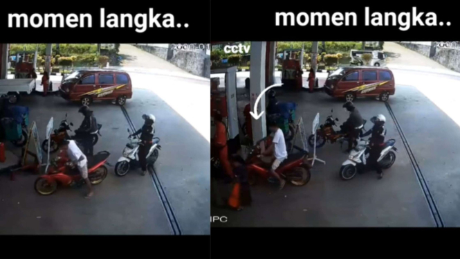Kocak! Celana Pria Ini Melorot Saat Sedang Antri di Pom Bensin