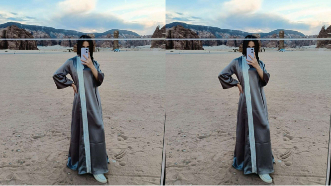 Gaya fashion Nikita Willy saat berlibur di Al Ula