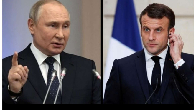Presiden Rusia Vladimir Putin dan Presiden Prancis Emmanuel Macron