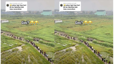 Mahasiswa ke Gedung Kampus Lewat Jalan Setapak