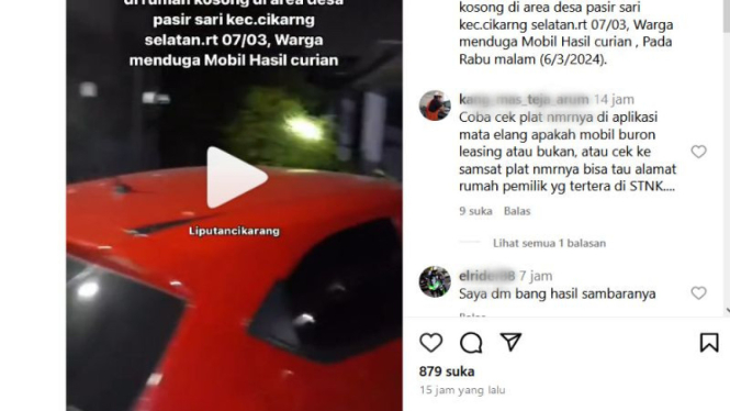 Tangkapan layar gambar mobil yang diduga curian.