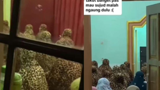 Ibu-ibu pakai mukena maung