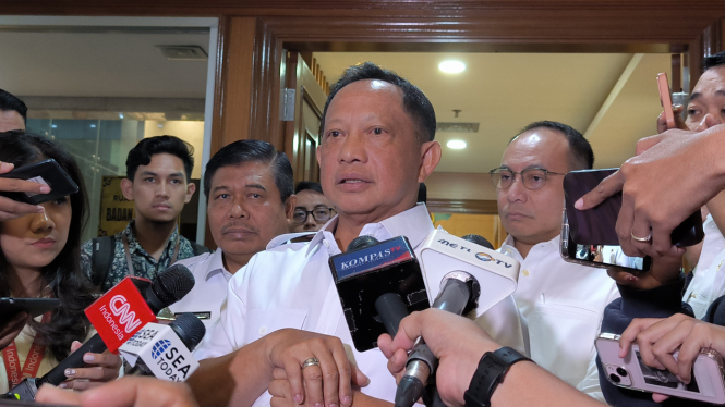 Mendagri Tito Karnavian di Kompleks Parlemen, Senayan, Jakarta Pusat, Rabu, 13 Maret 2024