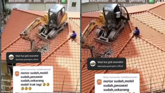 Setelah Motor dan Mobil, Kali Ini Video Ekskavator nyangkut di Atap Genteng Rumah Warga Viral
