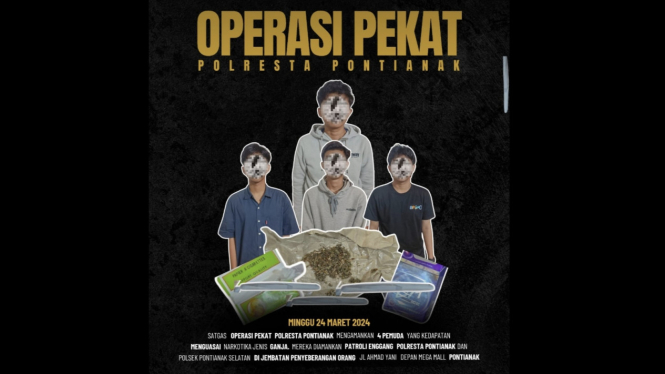 4 anak bawah umur kedapatan membawa paketan ganja siap hisap saat nongkrong di Jembatan Penyeberangan Orang, di Jalan Ahmad Yani, Pontianak, Kalbar, Minggu 24 Maret 2024. (Humas Polresta Pontianak) 