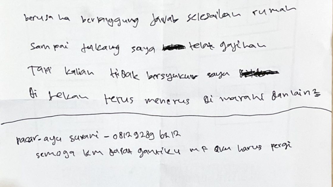 Surat yang ditulis korban 