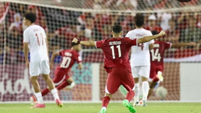 Timnas Qatar U-23 rayakan gol lawan Timnas Indonesia U-23