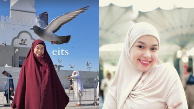 Potret Cantik Rebecca Klopper Pakai Kerudung Syari di Tanah Suci