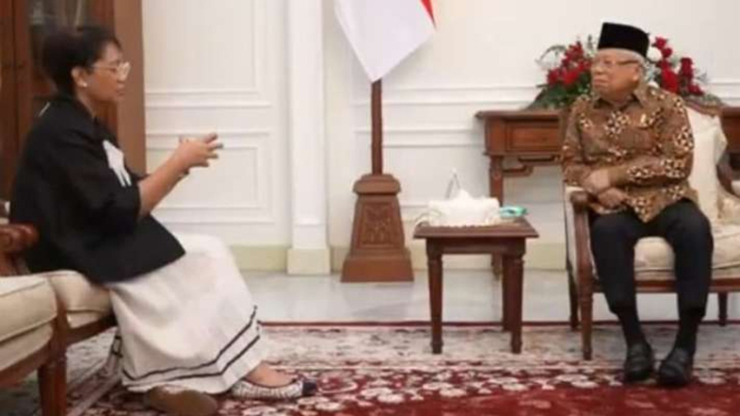 Tangkapan layar - Menteri Luar Negeri Retno L.P. Marsudi menemui Wakil Presiden (Wapres) Ma'ruf Amin di Istana Wapres, Jakarta, Rabu, 17 April 2024, disiarkan melalui kanal YouTube Sekretariat Wakil Presiden RI.