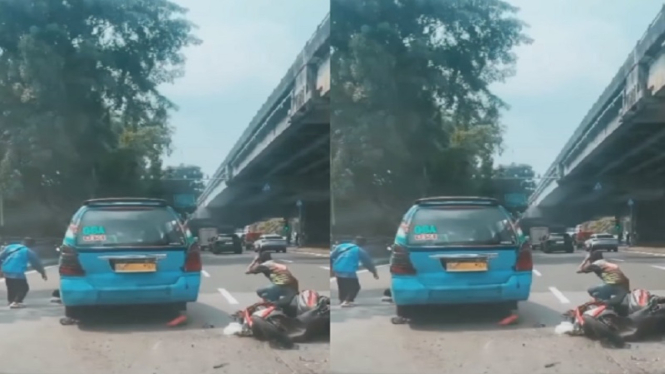 Angkot di Ciracas Jakarta Timur tabrak ojol dan penumpangnya