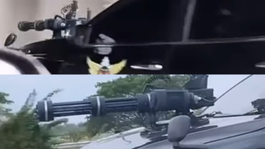 Pajero dengan Benda Mirip Senjata Mesin Laras Panjang di Kap Mesinnya.