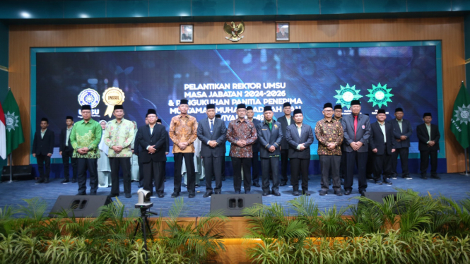 Pelantikan Rektor UMSU, Prof. Dr. Agussani, MAP, di Auditorium Kampus UMSU, Kota Medan.(dok UMSU)