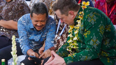Menteri KKP Sakti Wahyu Trenggono dan Pendiri SpaceX sekaligus pemilik Starlink Elon Musk.